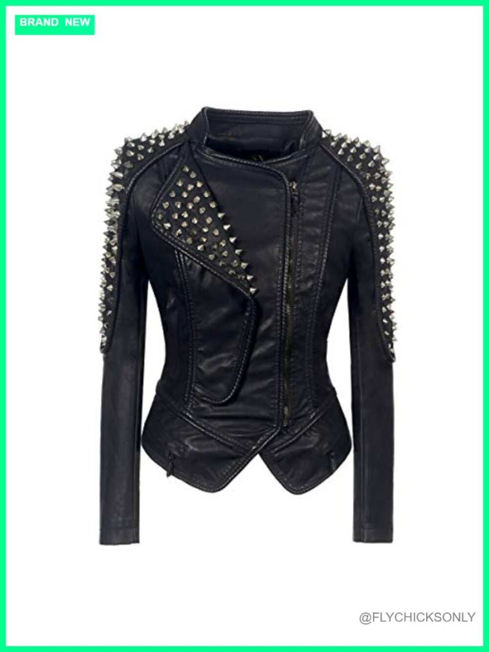 PU Leather Asymmetric Zipper Motorcycle Jacket with Rivets